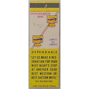 Vintage Matchbook Cover Best Western Eastern Motels Reservations Double Logo